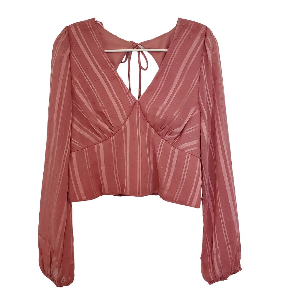 Kirious Mauve Pink Striped Long Sleeve Crop Blouse with Back Cutout Size M